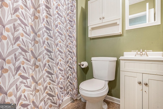 220 Windpher Rdg, Hampton, GA 30228 - bathroom with toilet, vanity, baseboards, tile patterned flooring, and a shower with curtain
