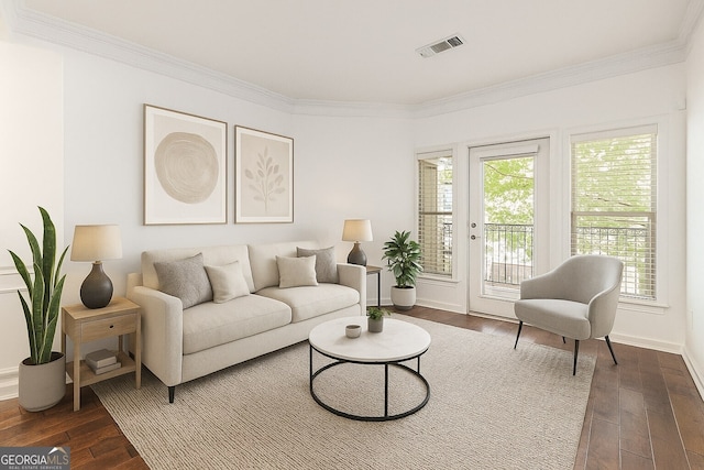 1850 Cotillion Dr Unit 4218, Atlanta, GA 30338 - living room featuring crown molding, dark wood finished floors, plenty of natural light, and baseboards