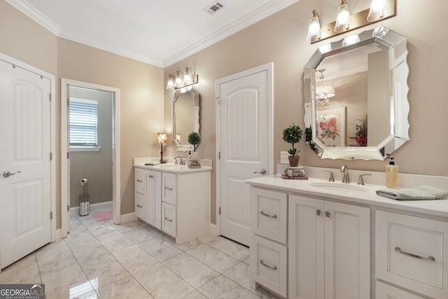 156 Hannah Dr, Jesup, GA 31546 - full bathroom featuring two vanities, crown molding, and marble finish floors