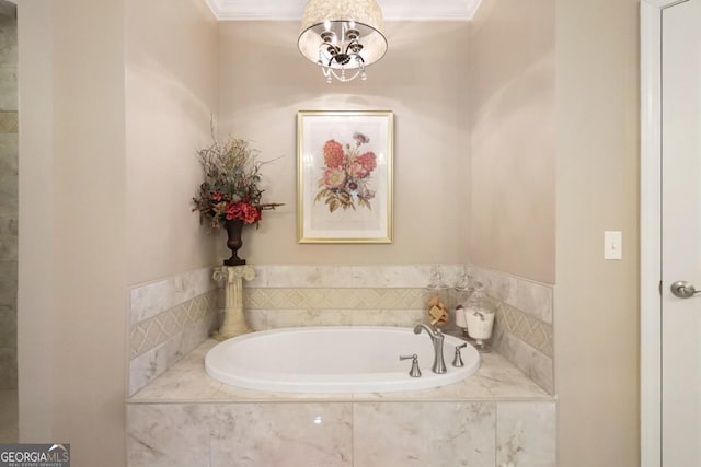 156 Hannah Dr, Jesup, GA 31546 - bathroom featuring a bath, a chandelier, and ornamental molding