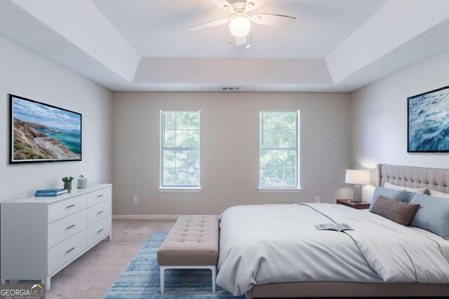 3075 Oakvale Hts, Decatur, GA 30034 - carpeted empty room featuring a tray ceiling, healthy amount of natural light, ceiling fan, baseboards, and a textured ceiling