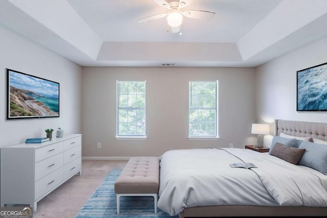 3075 Oakvale Hts, Decatur, GA 30034 - bedroom featuring a tray ceiling, light carpet, and multiple windows