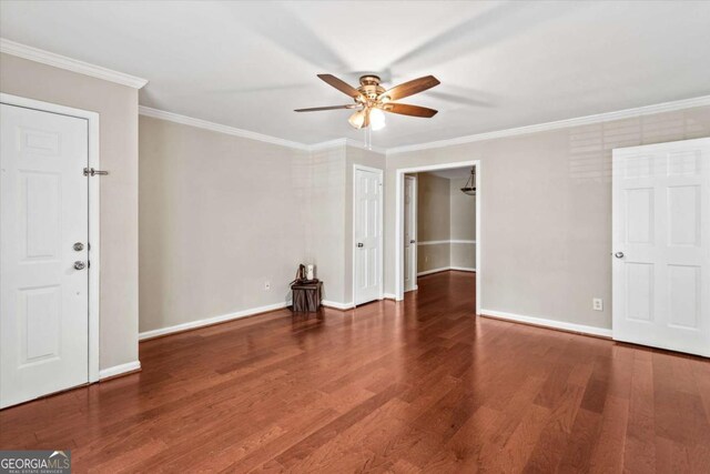 1101 Collier Rd NW Unit K2, Atlanta, GA 30318 - unfurnished bedroom featuring wood finished floors, baseboards, crown molding, and ceiling fan