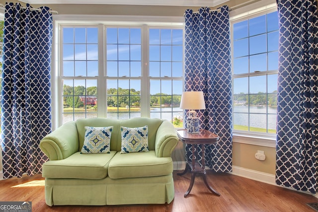 150 Bay Dr, Newnan, GA 30263 - sitting room with baseboards, wood finished floors, and a water view