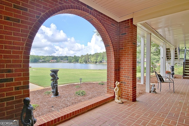150 Bay Dr, Newnan, GA 30263 - view of patio featuring a water view