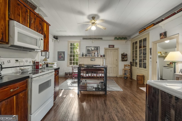 171 N Jefferson Ave, Talbotton, GA 31827 - kitchen featuring white appliances, dark wood finished floors, and ceiling fan