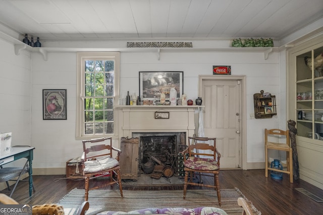 171 N Jefferson Ave, Talbotton, GA 31827 - living area with dark wood-style flooring, a fireplace, and baseboards