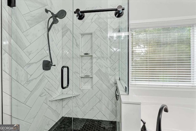 613 Wiley Ct, Canton, GA 30115 - bathroom featuring a garden tub and a shower stall