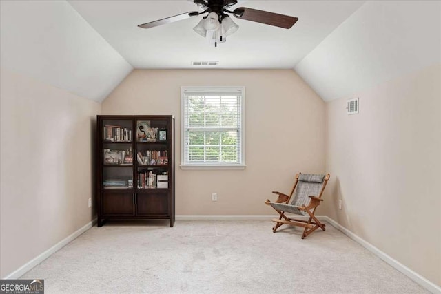 613 Wiley Ct, Canton, GA 30115 - living area with vaulted ceiling, carpet floors, and ceiling fan