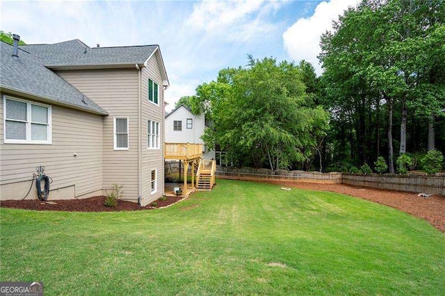 101 Misty Valley Dr, Canton, GA 30114 - view of grassy yard featuring a deck and stairway