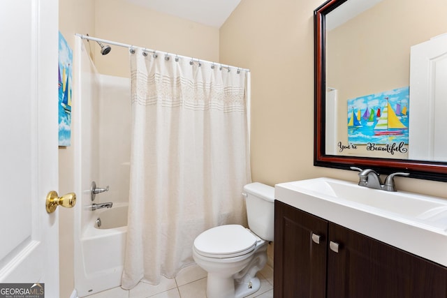 85 Majestic Shores Trl, Hartwell, GA 30643 - full bath featuring tile patterned floors, toilet, shower / bath combo with shower curtain, and vanity