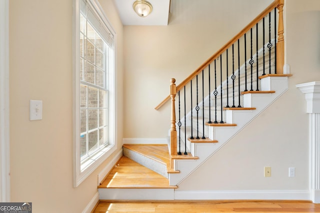 85 Majestic Shores Trl, Hartwell, GA 30643 - staircase featuring baseboards and wood finished floors