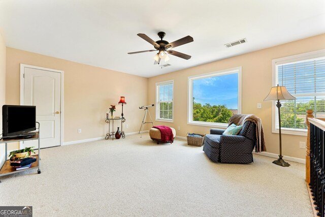 85 Majestic Shores Trl, Hartwell, GA 30643 - sitting room featuring a ceiling fan, baseboards, healthy amount of natural light, and carpet flooring
