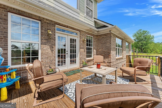 85 Majestic Shores Trl, Hartwell, GA 30643 - wooden terrace featuring french doors and an outdoor living space