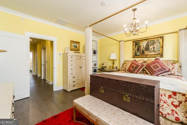 963 S On Main Dr, Woodstock, GA 30188 - bedroom featuring crown molding, a chandelier, wood finished floors, and baseboards