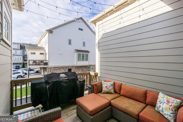 963 S On Main Dr, Woodstock, GA 30188 - wooden deck featuring an outdoor living space and a grill