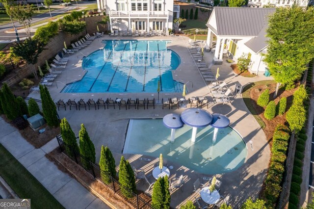 963 S On Main Dr, Woodstock, GA 30188 - aerial view of property and surrounding area with a pool