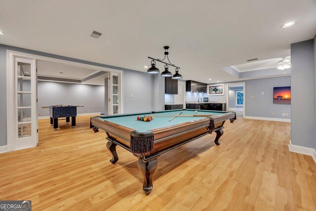 181 Sentinel Pl NE, Marietta, GA 30067 - rec room featuring billiards, light wood-type flooring, baseboards, recessed lighting, and a ceiling fan