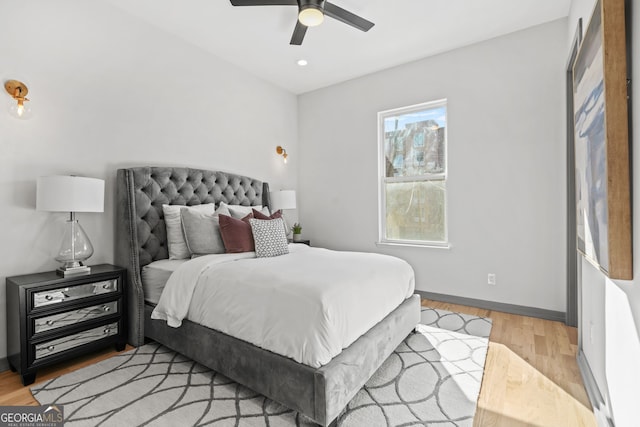 3378 Bachelor St, Atlanta, GA 30344 - bedroom featuring light wood-style flooring, baseboards, a ceiling fan, and recessed lighting