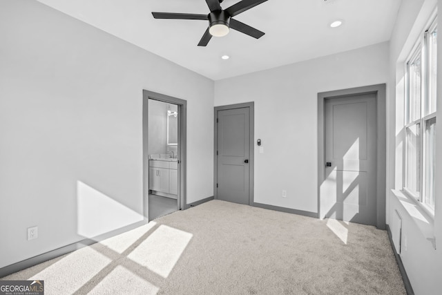 3378 Bachelor St, Atlanta, GA 30344 - unfurnished bedroom with carpet, recessed lighting, ensuite bath, baseboards, and a ceiling fan