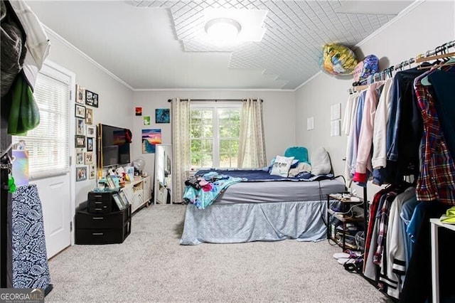 2620 Clairmont Rd, Atlanta, GA 30329 - bedroom with crown molding and carpet floors