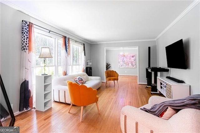 2620 Clairmont Rd, Atlanta, GA 30329 - living room with ornamental molding, light wood-style flooring, and baseboards