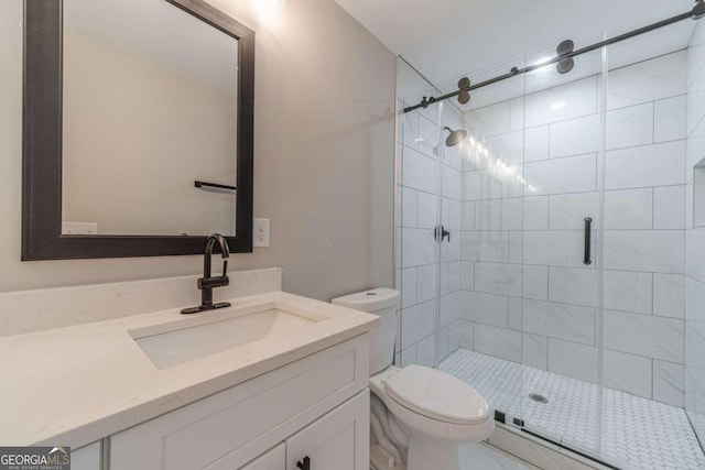 2741 Pierce Rd, Gainesville, GA 30507 - bathroom with a stall shower, toilet, and vanity