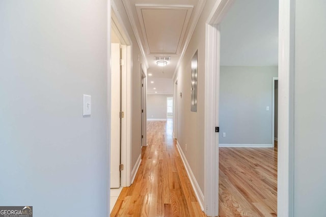 2741 Pierce Rd, Gainesville, GA 30507 - hall featuring attic access, light wood-style floors, and baseboards
