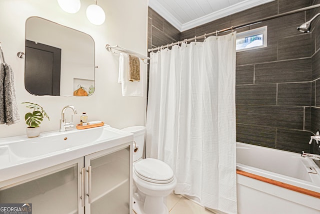 1231 Mansfield Ave NE, Atlanta, GA 30307 - bathroom with vanity, shower / tub combo with curtain, and crown molding
