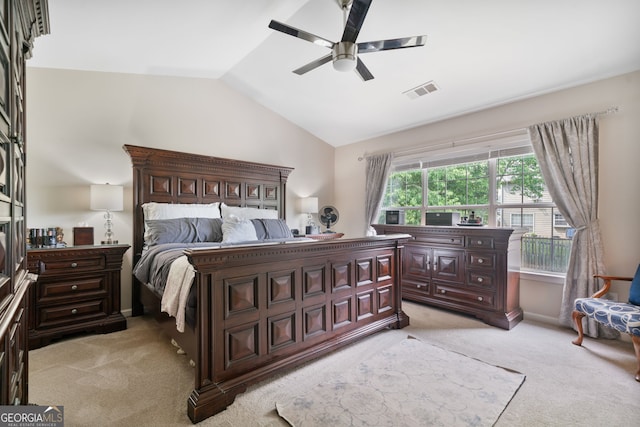 565 Barsham Way, Johns Creek, GA 30097 - bedroom featuring light carpet, lofted ceiling, and ceiling fan