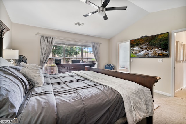 565 Barsham Way, Johns Creek, GA 30097 - bedroom with vaulted ceiling, carpet flooring, baseboards, and ceiling fan