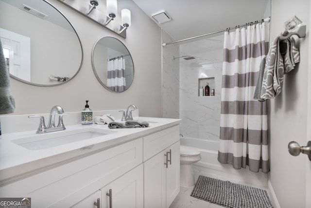 565 Barsham Way, Johns Creek, GA 30097 - full bathroom with shower / tub combo, double vanity, toilet, and marble finish floors