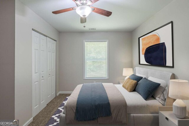 1808 Arkose Dr SE, Atlanta, GA 30316 - bedroom featuring carpet, a closet, baseboards, and ceiling fan