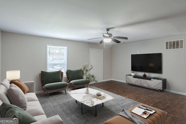1808 Arkose Dr SE, Atlanta, GA 30316 - living room featuring wood finished floors, baseboards, and a ceiling fan