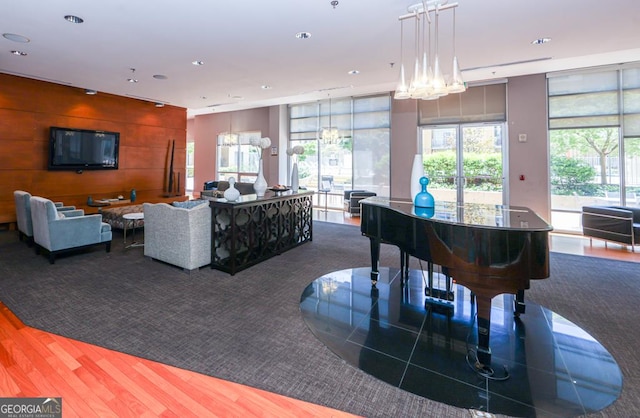 community lobby with recessed lighting