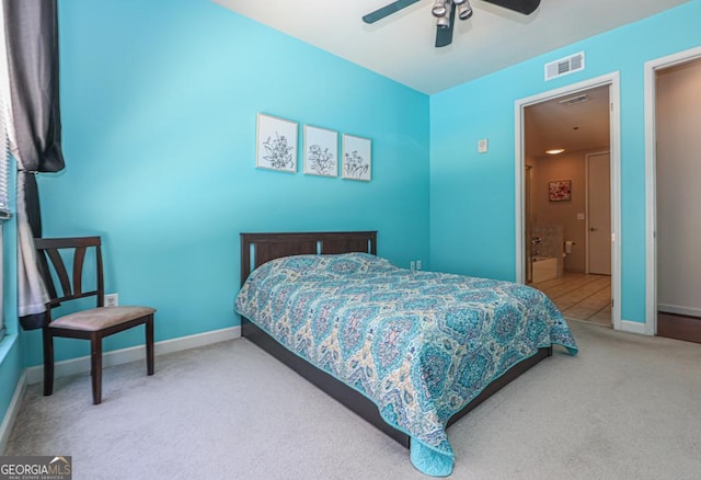 bedroom featuring carpet, baseboards, and a ceiling fan