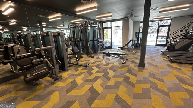 775 Juniper St NE Unit 612, Atlanta, GA 30308 - exercise room featuring carpet floors and a ceiling fan