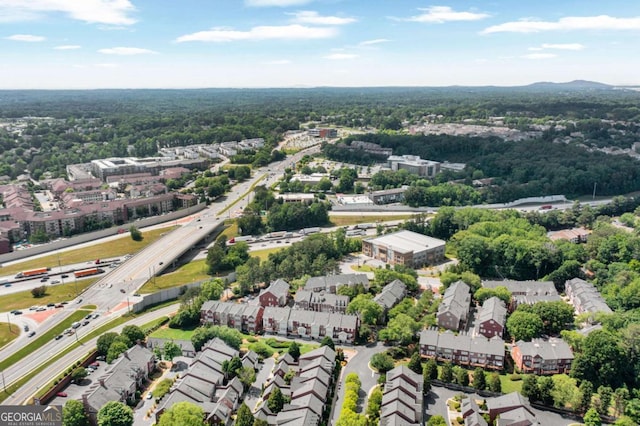 aerial view of a main thoroughfare and a forest