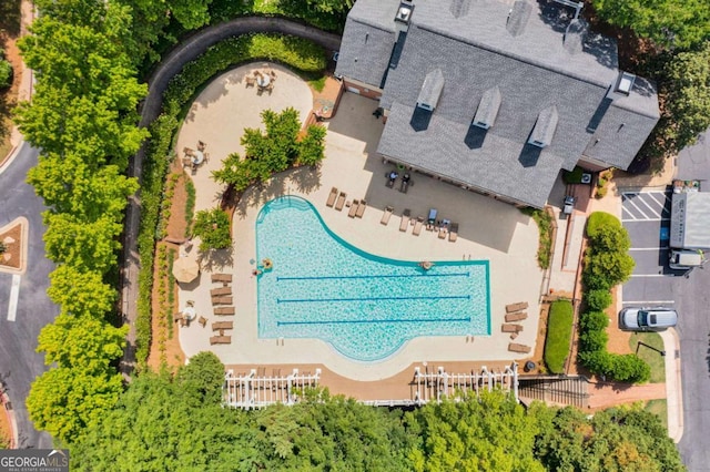 aerial view of a pool area