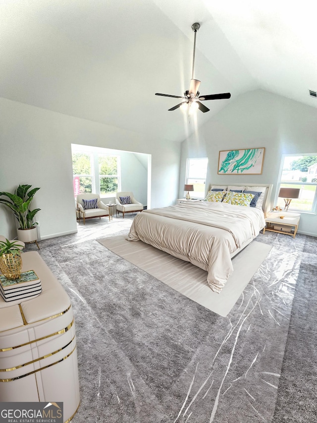 25 Harriet Dr, Lavonia, GA 30553 - bedroom with carpet flooring, lofted ceiling, multiple windows, and a ceiling fan