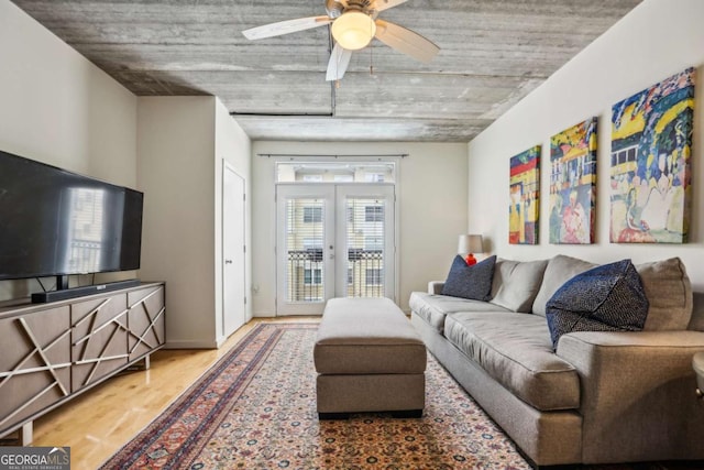 800 Peachtree St NE Unit 2304, Atlanta, GA 30308 - living room with french doors, wood finished floors, and a ceiling fan