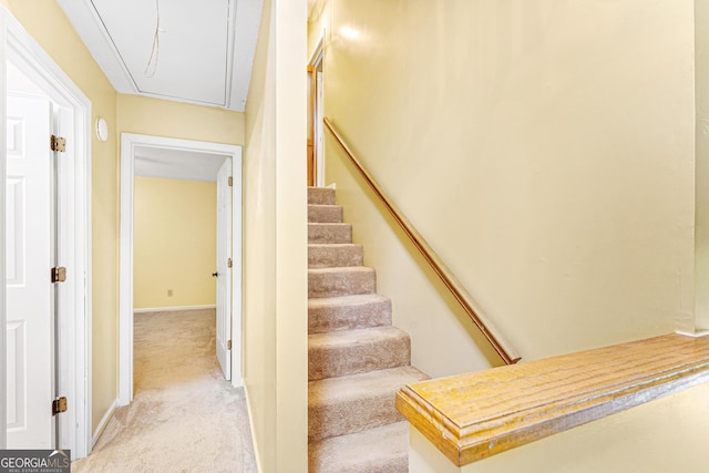251 Cherokee Dr, Fair Play, SC 29693 - stairway with attic access and carpet flooring