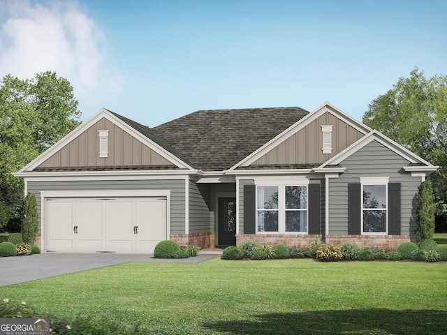 235 Annie Ln, Statham, GA 30666 - craftsman-style house with board and batten siding, driveway, a front yard, roof with shingles, and a garage