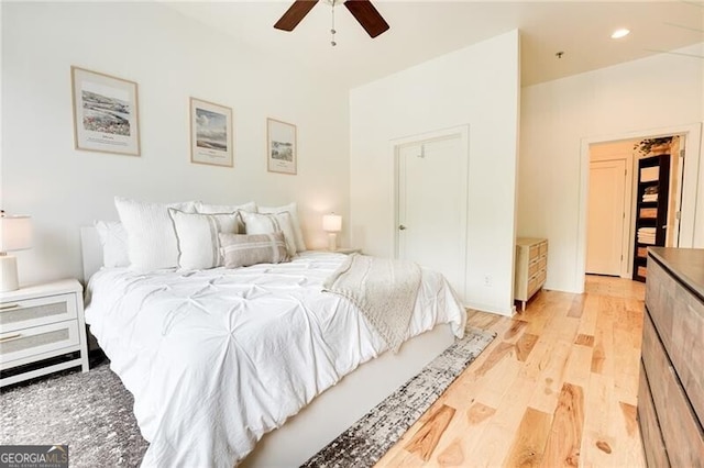 1430 Dresden Dr NE Unit 225, Atlanta, GA 30319 - bedroom with light wood-style flooring, recessed lighting, and a ceiling fan
