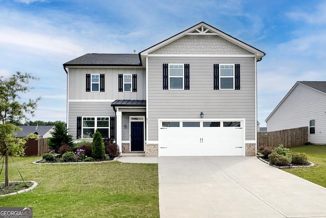 673 Graham Campbell Ln, Statham, GA 30666 - craftsman-style home with a garage, concrete driveway, stone siding, and board and batten siding