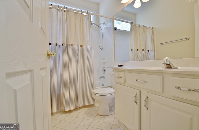44 Arbor Way, Newnan, GA 30265 - bathroom with tile patterned floors, toilet, vanity, and shower / tub combo