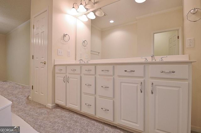 44 Arbor Way, Newnan, GA 30265 - bathroom featuring crown molding, double vanity, recessed lighting, and a chandelier