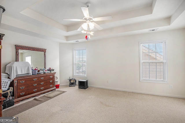 2770 Nautical Way, Villa Rica, GA 30180 - carpeted bedroom with a raised ceiling and ceiling fan