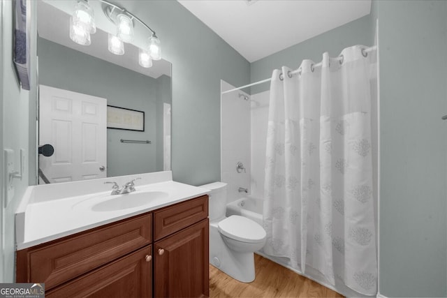 7049 Bennington Ln, Cumming, GA 30041 - full bath with vanity, shower / bathtub combination with curtain, and wood finished floors
