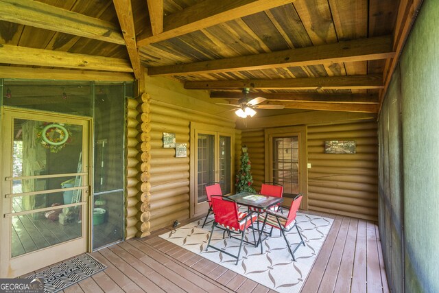 451 Pinecrest Rd, Sautee Nacoochee, GA 30571 - wooden deck with a ceiling fan and outdoor dining area